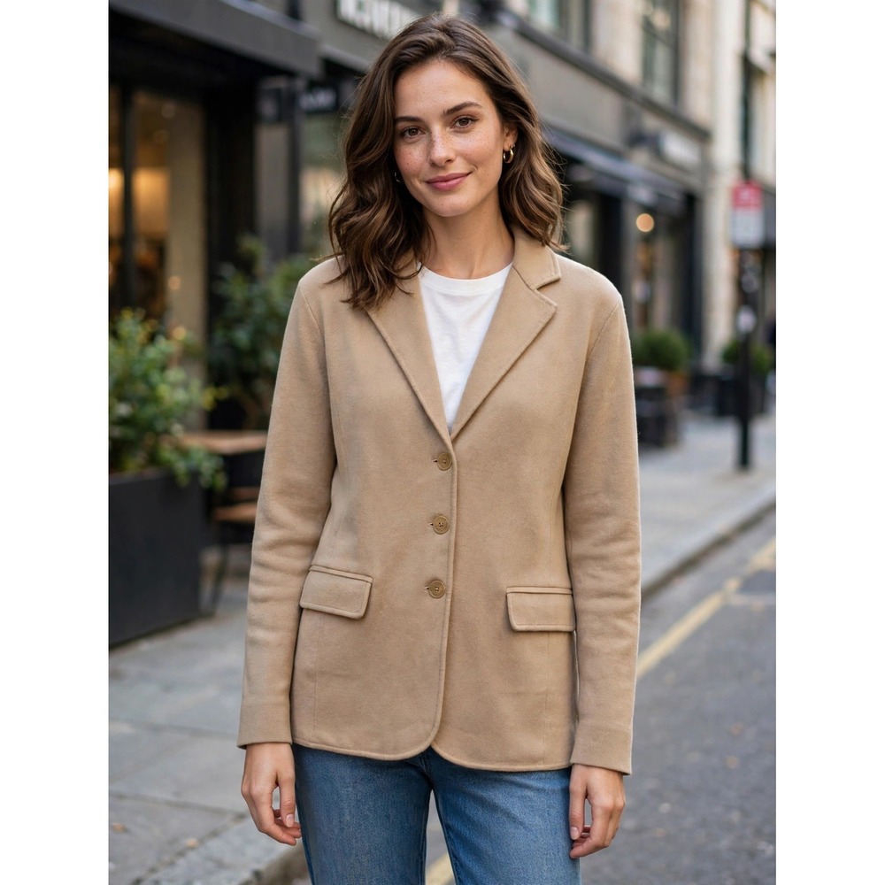 Lauren Ralph Lauren Tan Camel Knit Blazer Jacket Three Button XL 200769164011